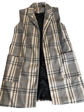 SHEIN Beige & Black Plaid Sleeveless Coat Vest. Small. Lined
